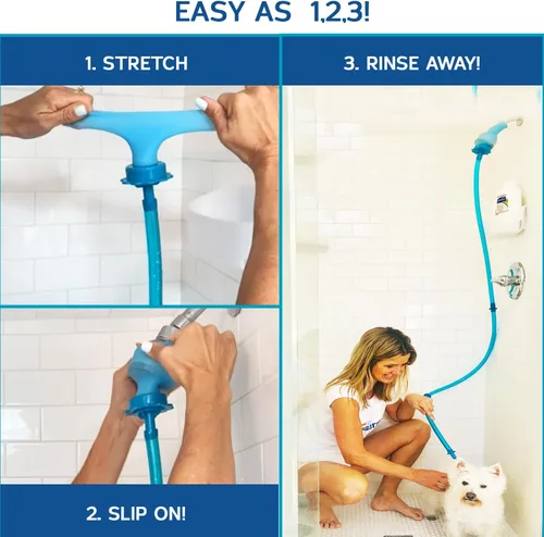 Miniatura 5 de Rinseroo Lavadora de manchas para perros, manguera de ducha deslizante de 6 pies para un fácil enjuague de mascotas, se adapta a cabezales de ducha