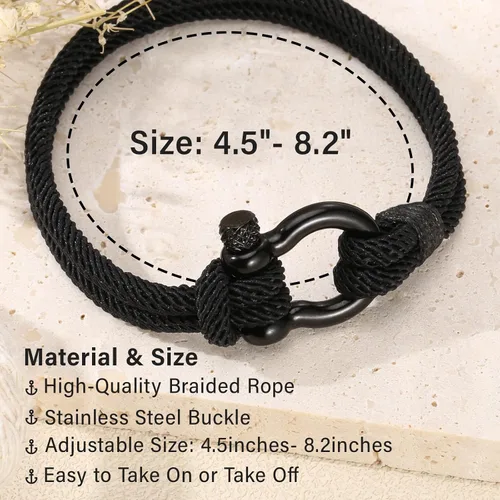 Miniatura 2 de Joyas y tarjetas de regalo de cumpleaños para hombres, adolescentes, niños, pulsera náutica negra, regalo de feliz cumpleaños para 13, 14, 15, 16