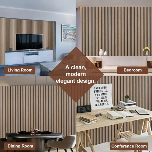 Miniatura 6 de Yuzzy Paneles de madera para pared, paneles acústicos de listones de madera de nogal oscuro de 9 pies, 4 unidades, paneles de pared modernos que
