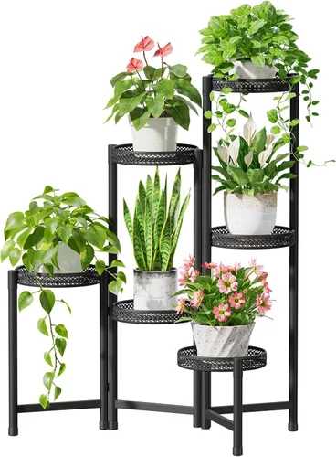 Miniatura 19 de iDavosic.ly Soporte para plantas para interiores y exteriores, estante esquinero de metal de 5 niveles, estante alto plegable para orquídeas