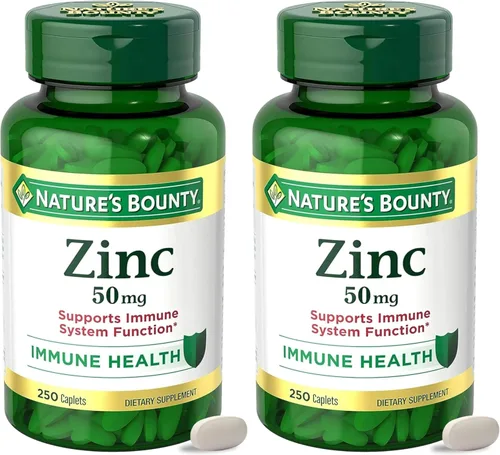 Nature's Bounty Zinc 50mg, suplemento de apoyo inmunológico y antioxidante, promueve la salud de la piel, 1 cápsula por día, sin gluten, 250