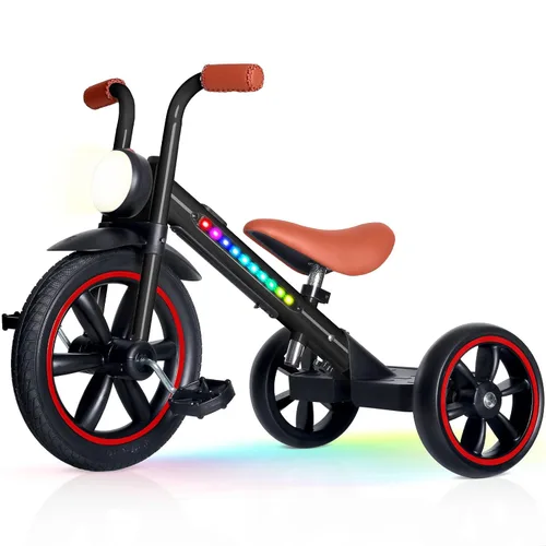 Miniatura 8 de KRIDDO Triciclo para niños, rueda de 12 pulgadas sin riesgo de pinchazos con luz frontal, altura de asiento ajustable, regalo para niños de 2 a 5