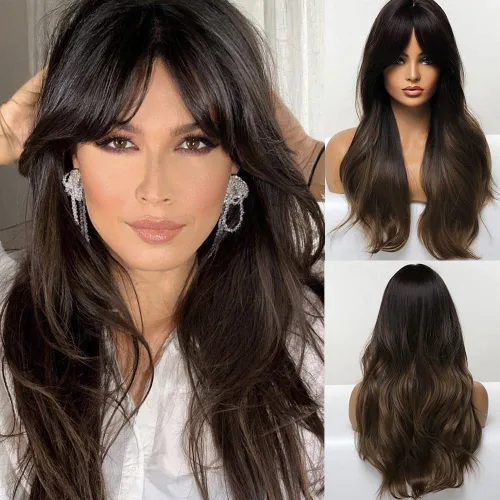 Miniatura 22 de HAIRCUBE Pelucas Auburn para Mujeres, Pelucas Largas en Capas Naranjas con Flequillo, Pelucas de Fibra Sintética Resistentes al Calor