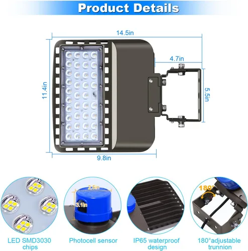 Miniatura 6 de Luces LED de estacionamiento de 22500 lm para uso comercial con pivote equivalente a 600 W, brillantes, montaje en pared, de atardecer a amanecer