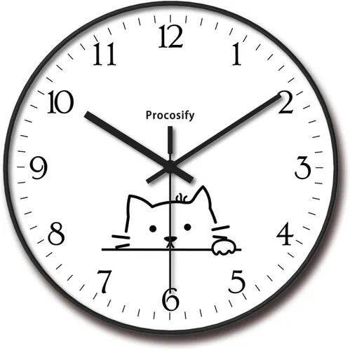 Miniatura 2 de Reloj de pared de plástico de 8 pulgadas, funciona con pilas, reloj redondo decorativo, gato blanco