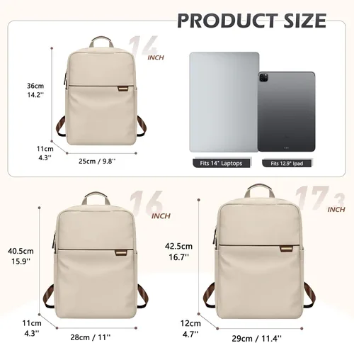 Miniatura 3 de Mochila delgada para laptop para mujer, mochila ligera para viajes de negocios para mujeres y hombres, Albaricoque, 14 pulg.