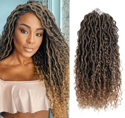 Aipin Goddess Locs Extensiones de Cabello de Ganchillo de 18 Pulgadas Boho River Locs Hippie Ondulado de Ganchillo Con Cabello Rizado en el Medio y