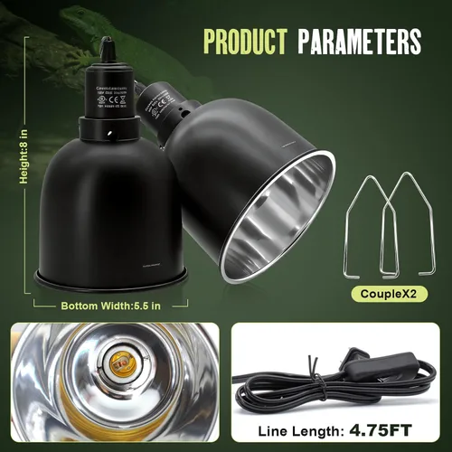 Miniatura 7 de Paquete de 2 lámparas de reptiles de 5.5 pulgadas de cúpula profunda para reptiles, lámpara de calor para bombilla de calor/UVA/UVB, lámpara