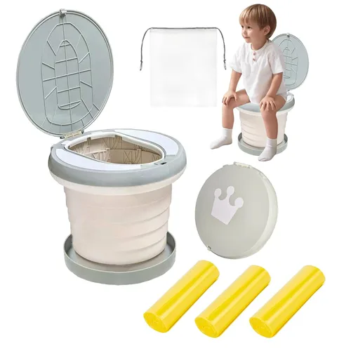 Miniatura 4 de Asiento portátil y plegable para niños pequeños, asiento de inodoro de entrenamiento de emergencia para automóvil, campamento, al aire libre, Azul