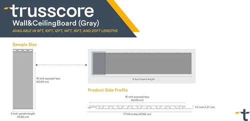 Miniatura 3 de Trusscore Tablero para Pared y Techo, Panel Ancho de 16 Pulgadas - Muestra (Gris)