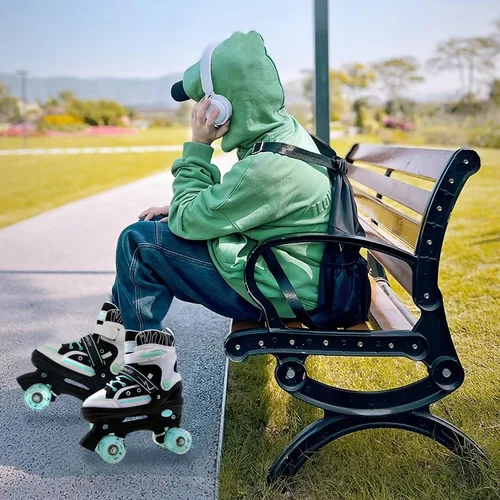 Miniatura 7 de Patines de ruedas para niños y niñas, jóvenes, patines de lona ajustables con luces para edades de 5 a 8 y 8 a 12 años, para principiantes, deportes