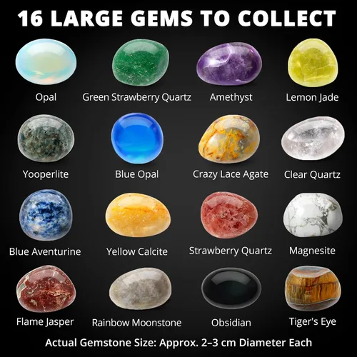 Miniatura 2 de PIBEX Colección de piedras preciosas: 16 piezas de gemas y cristales pulidos (1 pulgada / 0.8-1.2 in), kit de geología STEM con guía