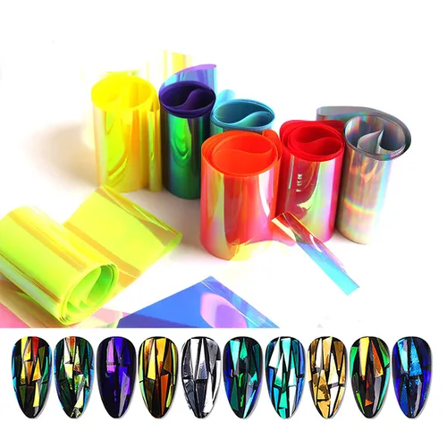 Miniatura 6 de 10 rollos de papel de vidrio Aurora degradado para arte de uñas, 3D, holográfico, de cristal, efecto de fragmento, efecto de fragmento de espejo