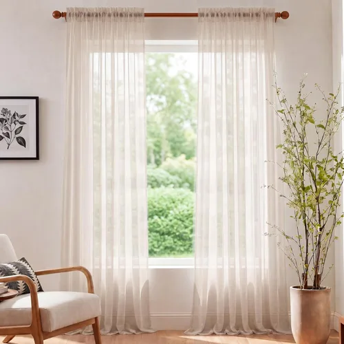 Miniatura 19 de NICETOWN Cortinas traslúcidas de gasa para ventana de dormitorio, bolsillo para barra, elegantes cortinas traslúcidas aireadas, cortinas verticales
