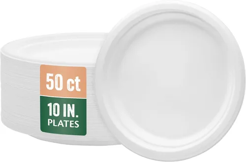 Miniatura 20 de Nicole Home Collection Platos de papel desechables compostables de 10 pulgadas, 100 % bagazo, biodegradables, ecológicos, caña de azúcar natural