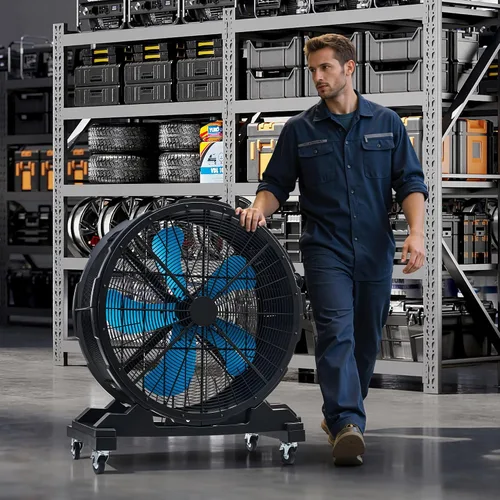 Miniatura 9 de Albott Ventilador de tambor industrial de 36 pulgadas, ventilador de piso de alta velocidad de plástico de 500 W con ruedas y velocidad variable