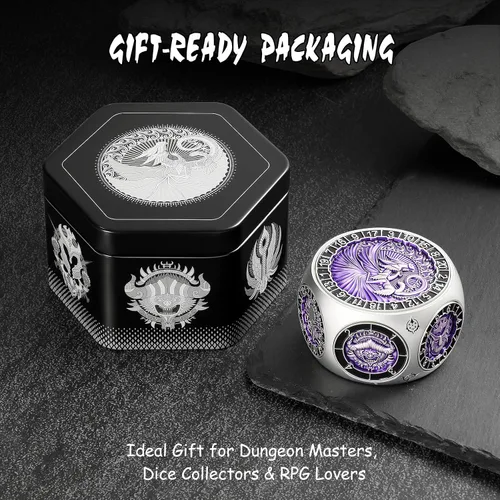 Miniatura 2 de DNDND Dados Giratorios 8 en 1 con Doble D20 – Juego de Dados Hexagonales de Metal con Temática de Monstruos D&D para TTRPG Dungeons and Dragons