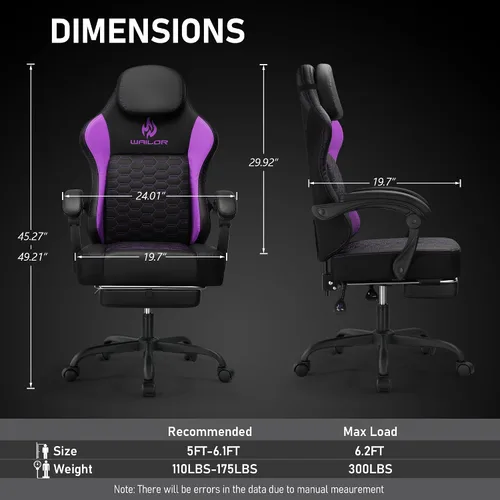 Miniatura 3 de WAILOR Silla de juegos con cojín de resorte de bolsillo, silla de computadora de videojuegos con reposapiés para adultos, silla de cuero