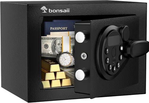 Bonsaii caja fuerte con teclado electrónico, caja de seguridad de acero con llave, 0.23 pies cúbicos, 9.06 pulgadas de ancho x 6.69 pulgadas de