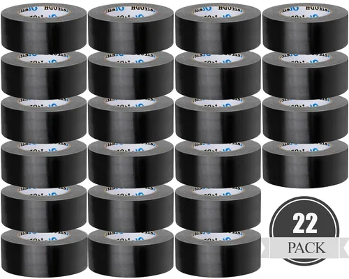 Oleitodh Paquete de 22 rollos de cinta adhesiva negra a granel, 2 pulgadas resistente (total 660 yardas), cinta todo clima fuerte sin residuos, Negro