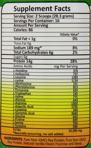 Miniatura 4 de Proteína pura de arroz de guisantes sin OMG, vainilla, 16 onzas