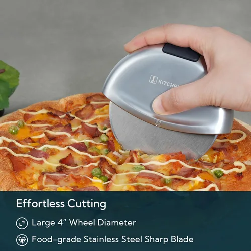 Miniatura 5 de KITCHENDAO Rueda cortadora de pizza de alta resistencia – Cortadora de pizza de mano con diseño magnético desmontable, hoja afilada de 4 pulgadas