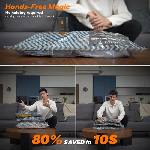 Miniatura 5 de WANALIT Bolsas de almacenamiento al vacío de viaje con bomba eléctrica recargable, bolsas de compresión de ahorro de espacio, bolsa de sellado al