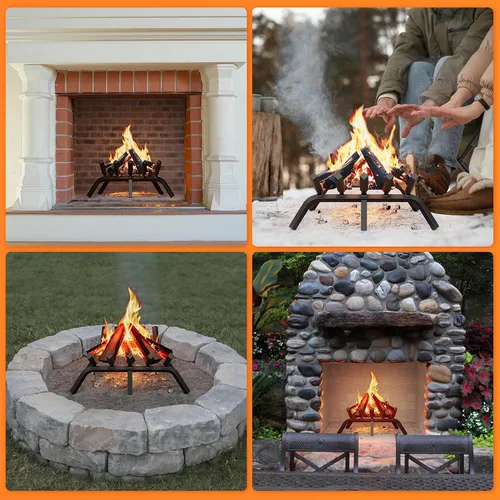 Miniatura 8 de Jusgym Rejilla de chimenea de 17 pulgadas, rejilla de leña de chimenea de acero sólido de servicio pesado con 6 patas de soporte, rejilla de leña