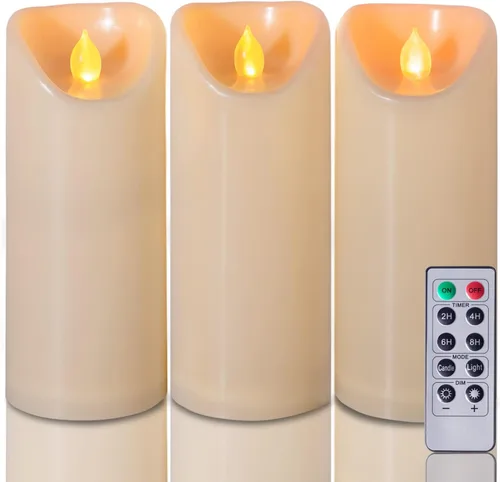 Homemory Velas sin llama impermeables para exteriores de 3 x 7 pulgadas con temporizadores y control remoto, velas que funcionan con pilas, velas