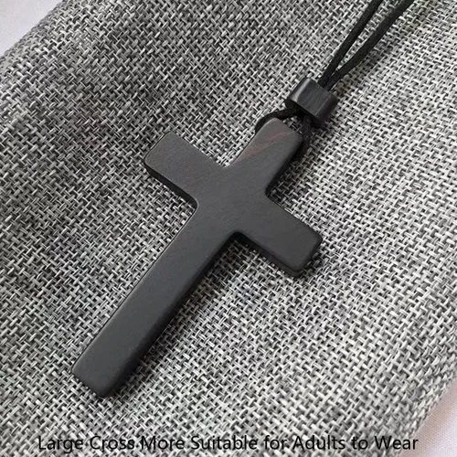Miniatura 3 de Collares con colgante de cruz de madera natural para mujeres y hombres, sándalo hecho a mano, regalo de madera colgante de espejo retrovisor