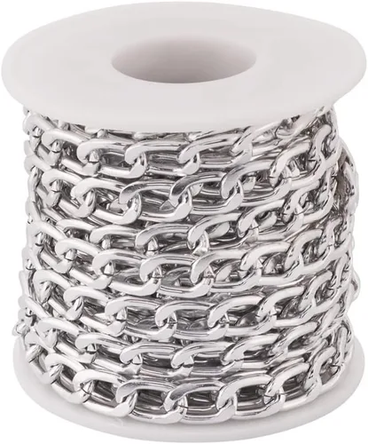 Miniatura 22 de FASHEWELRY Cadena de eslabones de aluminio de 16.4 pies sin soldar, rollo de cadenas de eslabones dorados con carrete para hacer collares, joyas