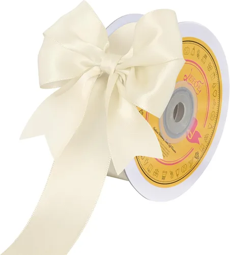 Miniatura 165 de Cinta de satén blanca antigua de doble cara de 1-1/2 pulgadas x 50 yardas, cinta de poliéster para envolver regalos, día de San Valentín, bodas