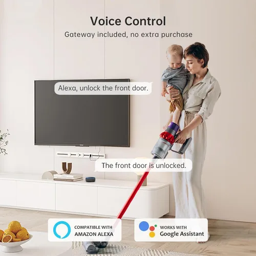 Miniatura 4 de Cerradura de puerta inteligente WiFi: cerradura de puerta de entrada sin llave con asa, cerradura inteligente de huellas dactilares con 2 perillas