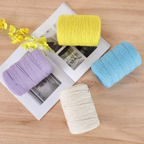 Miniatura 7 de Cordón de macramé de 0.118 in x 328 yardas Cuerda de macramé 100% algodón natural Cuerda de algodón trenzado de 4 hebras para manualidades, Gris