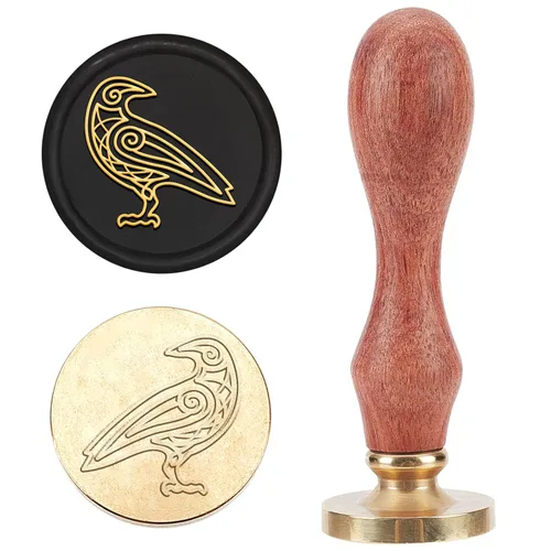MAYJOYDIY Sello de cera de cuervo clásico nudo Odin's Raven vintage sellos de cera de sellado 0.984 in cabeza de latón extraíble mango de madera