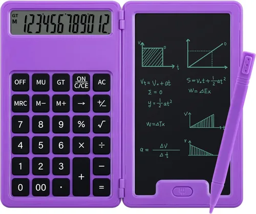 Miniatura 8 de Calculadora básica portátil de escritorio, mini calculadoras pequeñas con bloc de notas de escritura y lápiz capacitivo, más ligera y portátil, Negro
