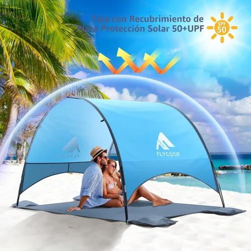 Miniatura 4 de Toldo para sombrilla de playa mejorado 2026 con protección UV UPF 50+, tienda de playa portátil para sol, ventilación de 360°, 4 bolsas de arena