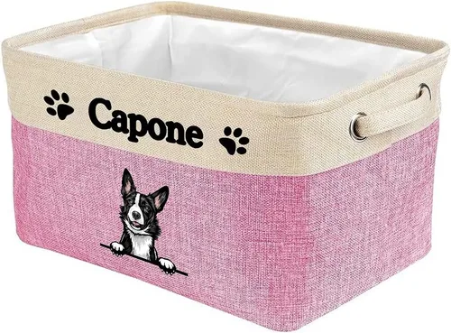 Miniatura 22 de Cesta de almacenamiento plegable personalizada con lindo borde de perro, plegable y resistente de tela resistente para juguetes de mascotas, cubo