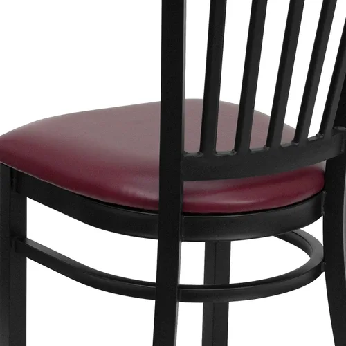 Miniatura 8 de BizChair Silla de restaurante de metal con respaldo vertical negro - Asiento de vinilo burdeos