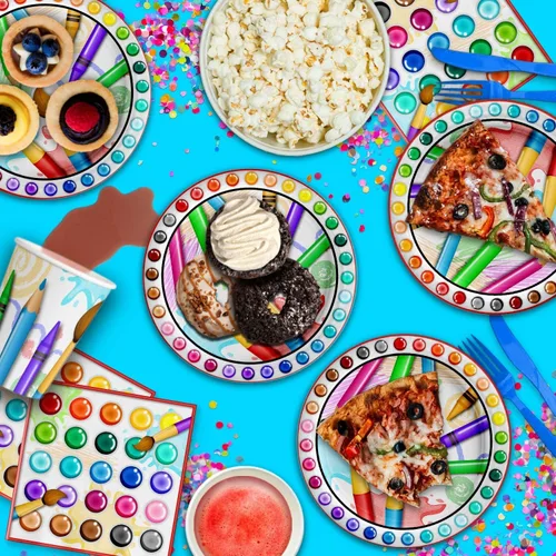 Miniatura 6 de Juego de suministros de fiesta de cumpleaños para pintura de artista, platos, servilletas, tazas, kit de vajilla artística para 16