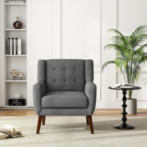 Miniatura 56 de Silla decorativa de piel sintética, moderna silla tapizada para sala de estar, cómodos asientos individuales con botones, asiento de lectura Negro