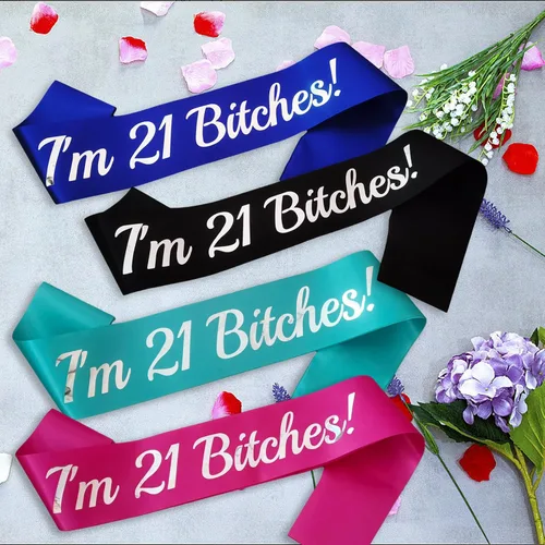 Miniatura 5 de Banda de cumpleaños de 21 cumpleaños, color blanco, banda de papel de aluminio rosa para mujer, divertidas decoraciones de fiesta de cumpleaños