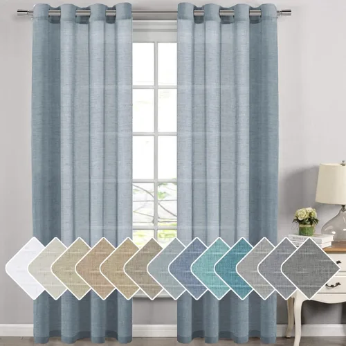 Miniatura 81 de H.VERSAILTEX Cortinas de 96 pulgadas de largo, cortinas de lino/cortinas transparentes de mezcla de lino natural/paneles/cortinas para sala