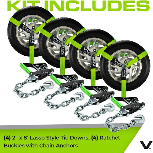 Miniatura 3 de VULCAN Amarre para automóvil con anclajes de cadena, estilo lazo, 2 pulgadas x 96 pulgadas, paquete de 4 unidades, alta visibilidad, carga