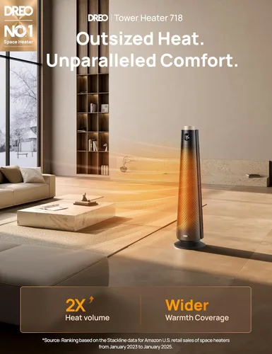 Miniatura 2 de Dreo Calentador de espacio para interiores, calentadores eléctricos de 30 pulgadas con control remoto, oscilación de 120°, termostato ajustable, 5