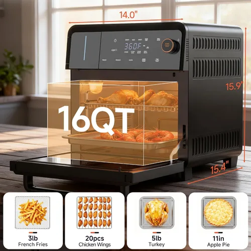 Miniatura 2 de OUNIN Combo de horno tostador y freidora de aire, horno de vapor de convección 11 en 1 con freidora de aire, vapor, doble cocción, horneado, asado