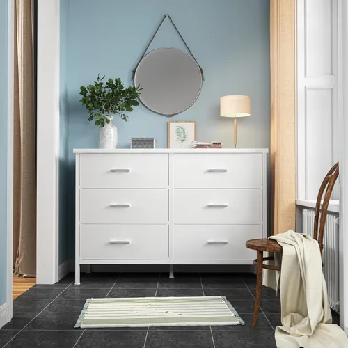 Miniatura 5 de BOLUO Cómoda blanca para dormitorio, 6 cajones, soporte de TV ancho para aparadores de TV de 50 pulgadas y cajoneras de tela para armario moderno