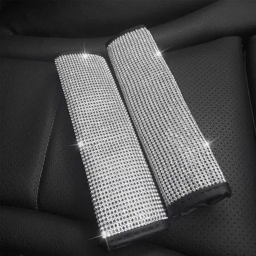 2 piezas de almohadillas para cinturón de seguridad con cristal brillante, fundas para cinturón de seguridad de coche con brillo, accesorios de