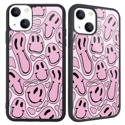 Miniatura 25 de Funda compatible con iPhone 13 para niños y mujeres, diseño divertido de cara, parte trasera dura con negro, divertido y lindo patrón de arte
