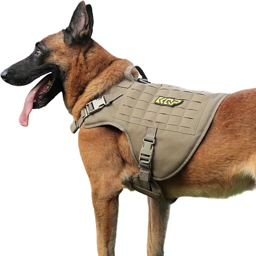 Miniatura 6 de Arnés táctico para perros grandes, medianos y pequeños, sin tirones, chaleco militar Molle con paneles de gancho y bucle, reflectante para caminar
